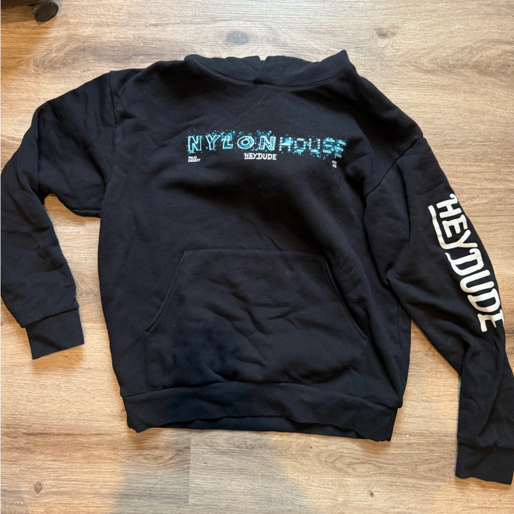 Coachella Nylon House Hey Dude Black Hoodie - Picture 1 of 5